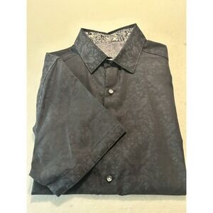 Robert Graham Shirt Mens M Black Tonal Floral Jacquard Short Sleeve Classic Fit